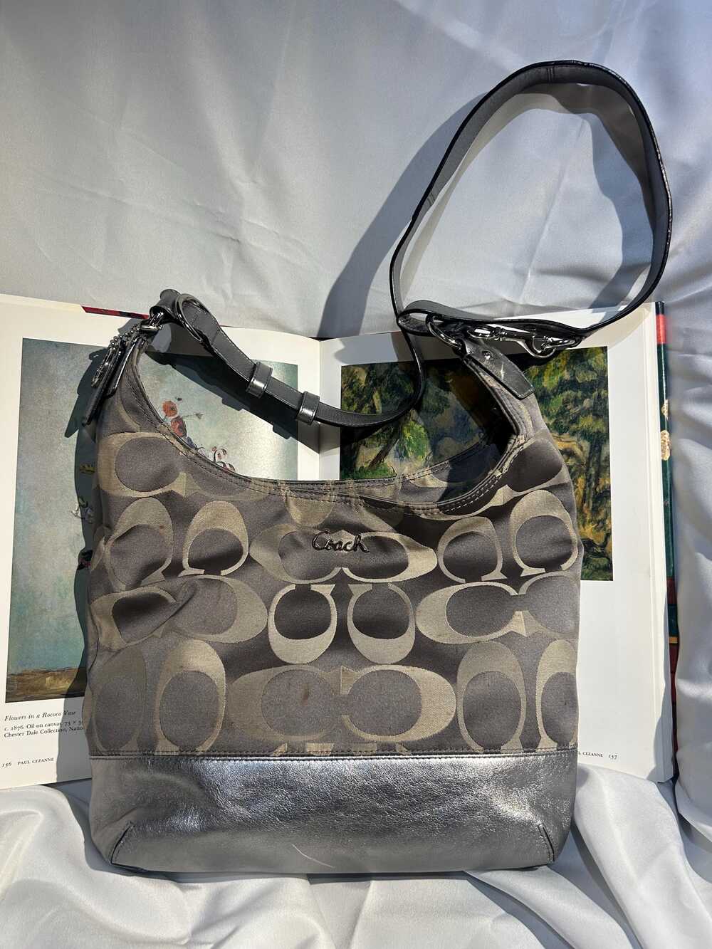 Coach Signature Silver Gray 2 Ways Bag